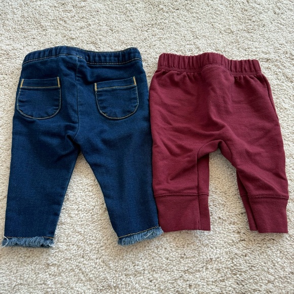 0-3M Cat & Jack 2 Pairs Of Pants Blue Jeggings & Maroon Sweatpants - Picture 4 of 4